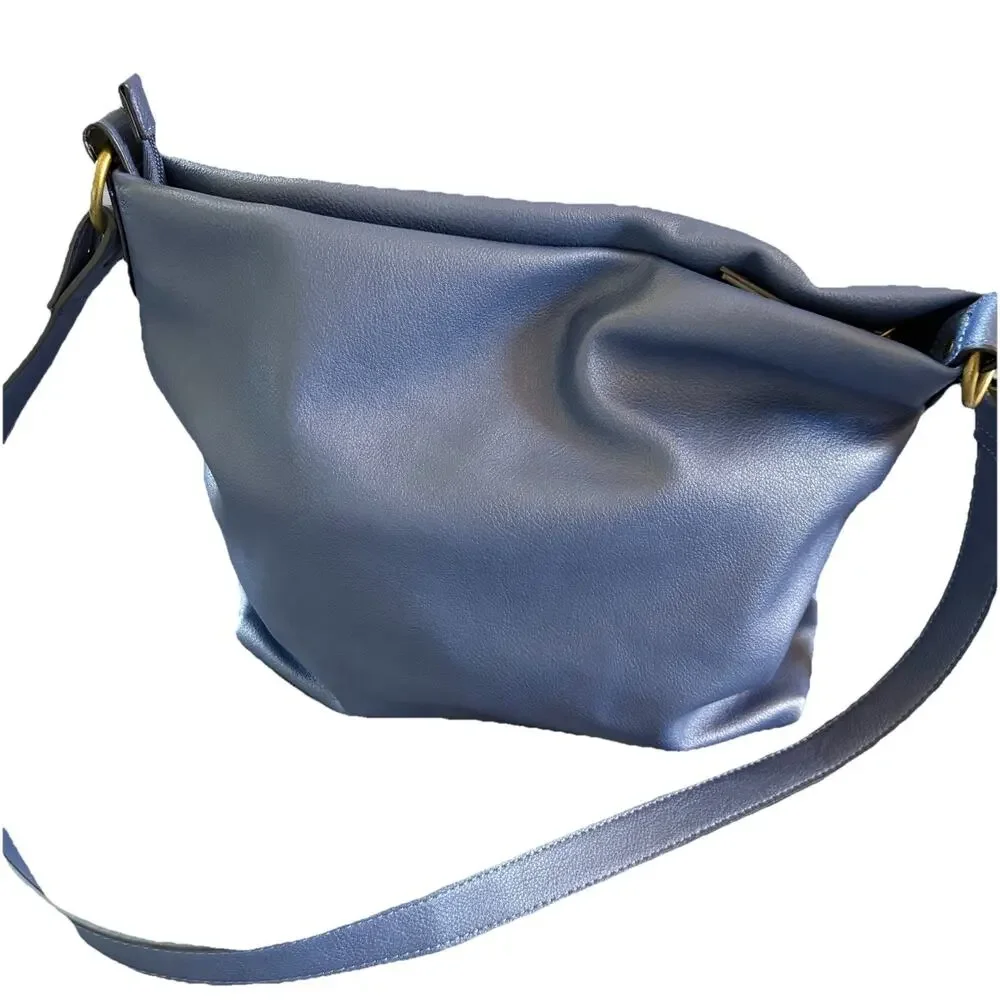 Style & Co Hudsonn Blue Hobo Bag Adjustable Strap Zipper Pockets Vegan Leather